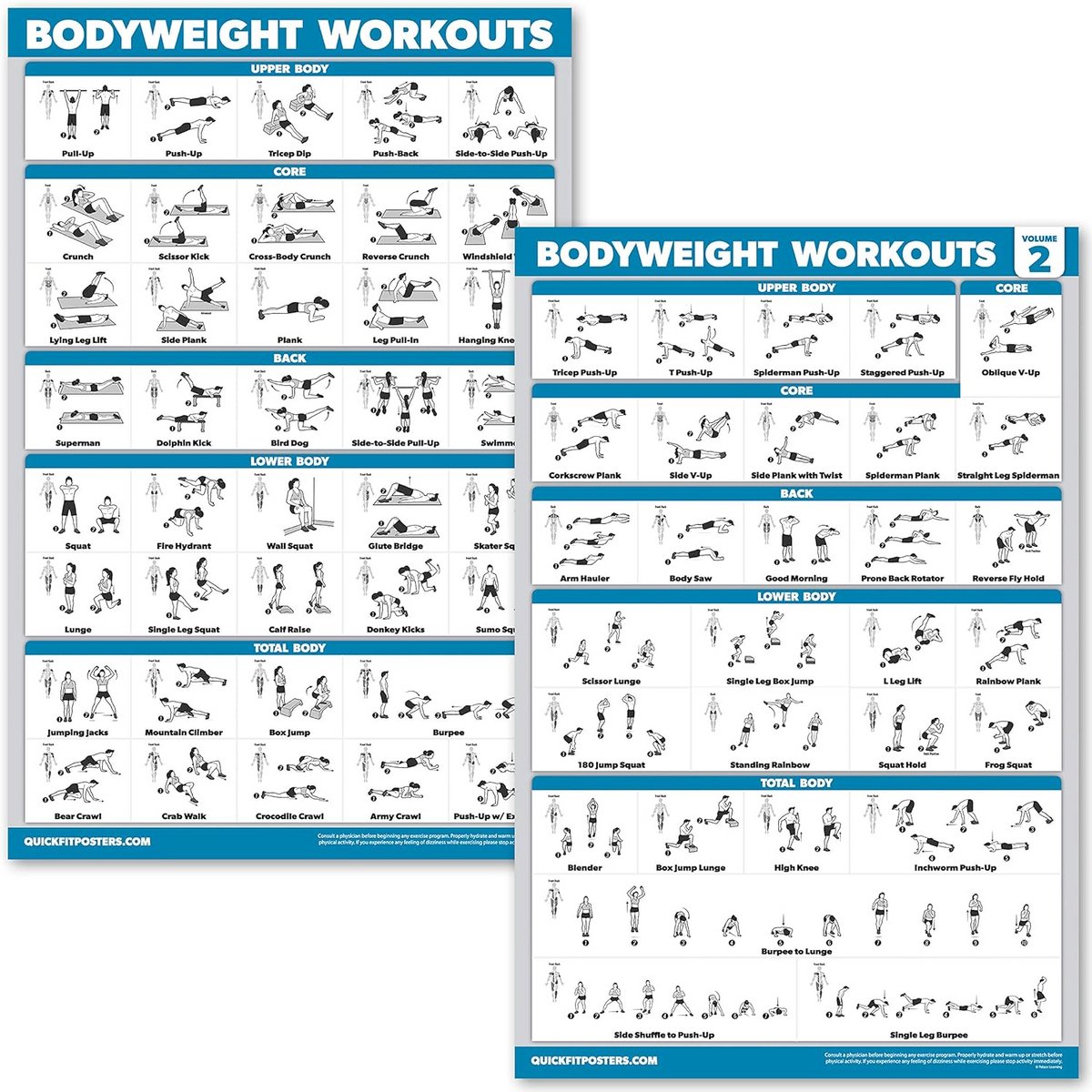 Oefeningen Workout Posters - Trainingsschema's Wandkaarten - Thuis Sporten - Set van 10 - 45x68 cm - Meerdere kleuren thumbnail 6