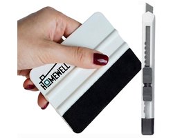 Homewell® Rakel met vilt en folie mes - Squeegee (Toolset voor raamfolie, carwrap, plakfolie, keuken wrappen) 10x7,5cm