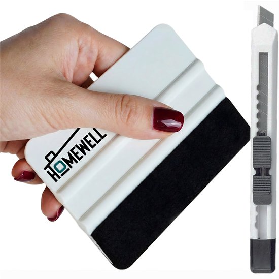 Raclette Homewell® avec feutre et couteau en aluminium - Raclette en caoutchouc (Ensemble d'outils pour film de fenêtre, emballage de voiture, film adhésif, emballage de cuisine) 10x7.5cm