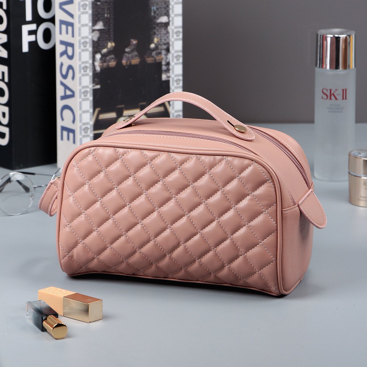 Terry Make-up Tas met Metalen Ritssluiting – Pink