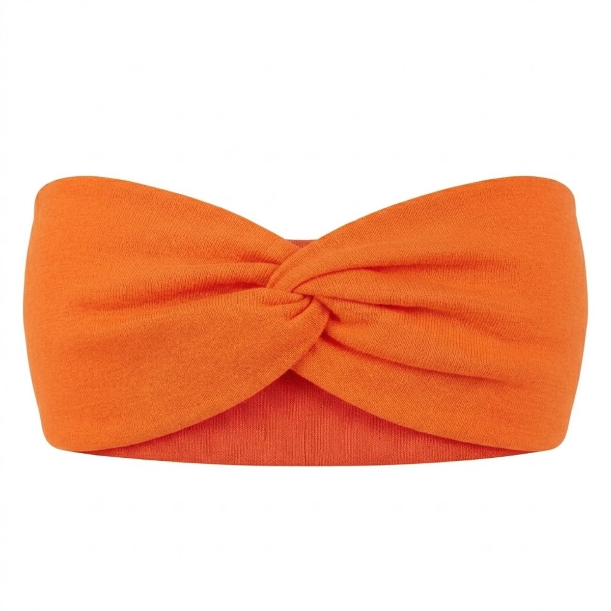 Fel oranje elastische haarband met twistknoop voor dames – brede rekbare hoofdband – modieus en comfortabel haaraccessoire