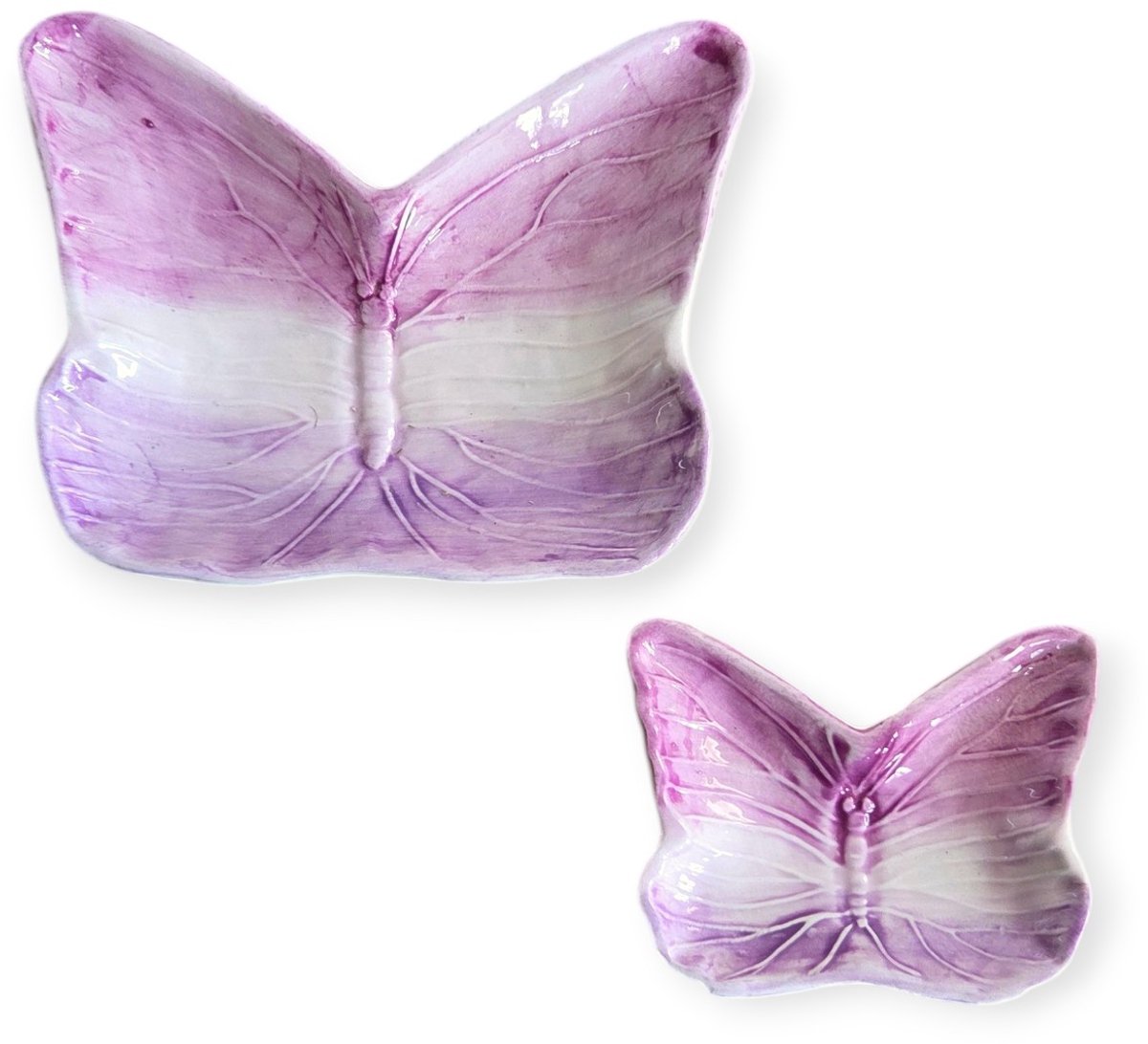Boltze - Schaaltje - Set van 2 - Servies - Vlinder - Lila - 20x16 en 13x10 - Keramiek