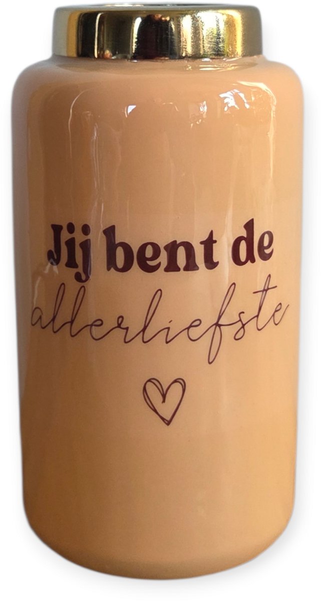 Daan Kromhout - Vaasje - Bloemenvaas - Metaal - Jij bent de allerliefste - Tekst - 9x16x9cm