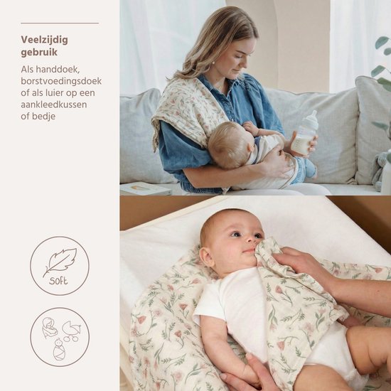 Meyco Baby Flower Swaddle - 2-pack - Pre-washed Hydrofiel - Multicolour - 120x120cm — afbeelding 2