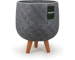 MA'AM Pottery Lara grote bloempot op poten D36xH30 - grijs - XL plantenbak op houten voet - Design tuinpot hoog