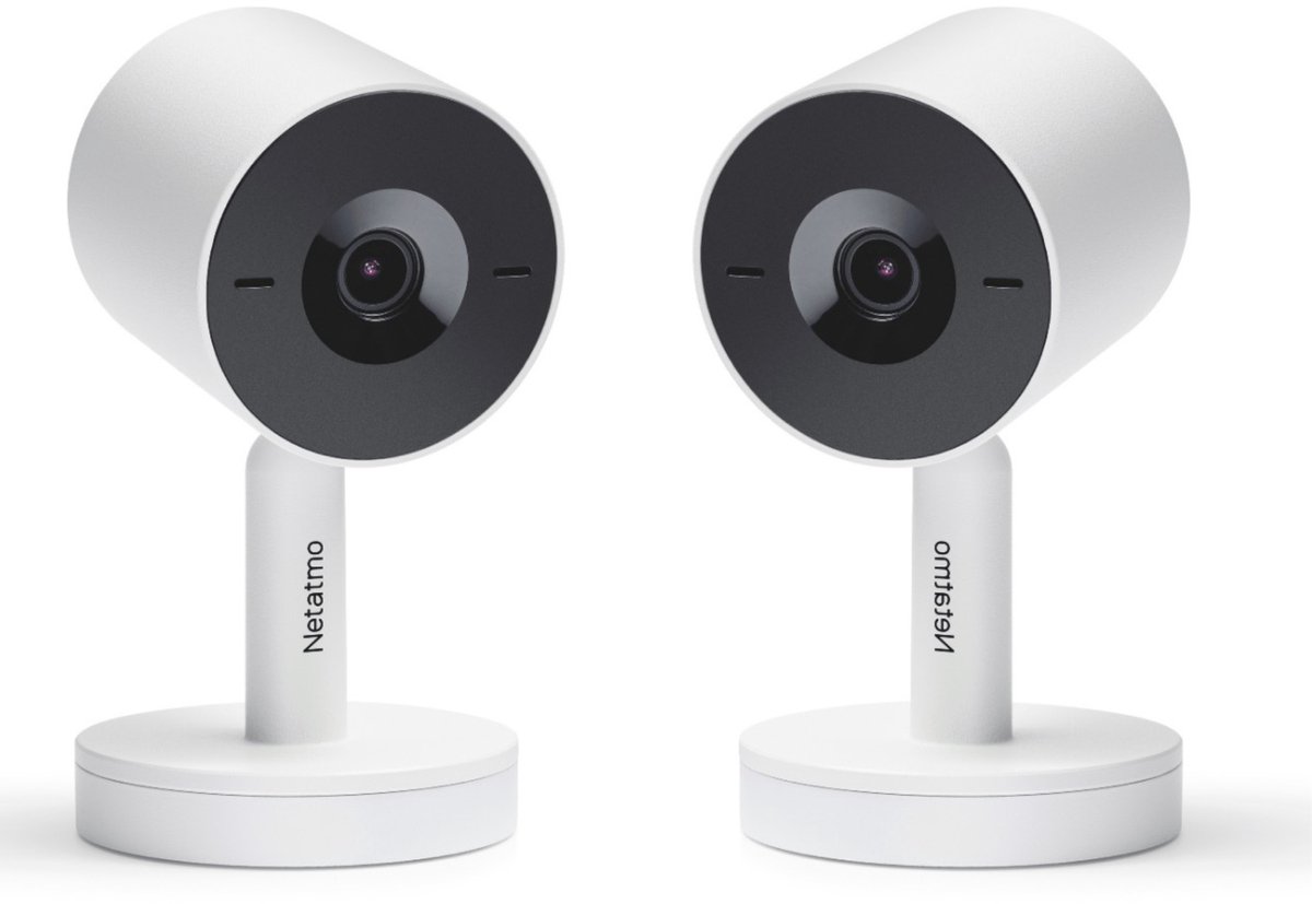 Netatmo Slimme Beveiligingscamera Binnen - Bewakingscamera 2K - Gezichtsherkenning - Bewegingsdetectie - Nachtzicht - Werkt met Google Home & Apple HomeKit - Geen Abonnement - Wit - 2 Pack
