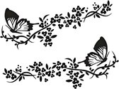 Autostickers - 2 Stuks - Auto sticker - PET - Vlinder bloem stickers - Sportwagenstickers - Zelfklevende stickers - Geschikt voor carrosserieën, motorkappen en woondecoratie - Geschikt voor het versieren van auto's - 30*12cm - Zwart