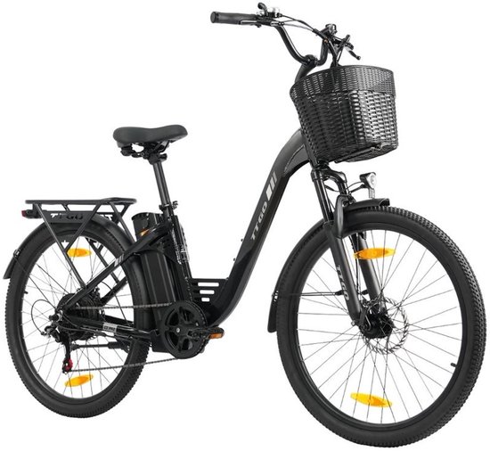 26-inch Elektrische Fiets - Aluminium frame - 250W Motor - 36V18Ah Accu - 26x1.95" Banden - Instap Frame - LCD Display - Max Snelheid 25km/u - 120 km Bereik - Shimano 7 Versnellingen - Stadsfiets voor Dames en Heren - Zwart
