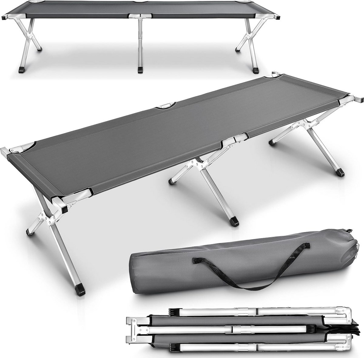 XXL campingbed 210x90cm metalen veldbed - tot 150kg belastbaarheid (grijs)