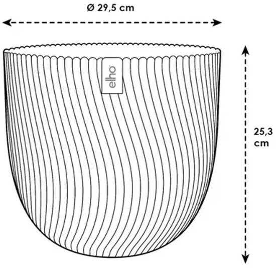 Technische tekening van een ronde bloempot met de maten Ø 29,5 cm en H 25,3 cm.