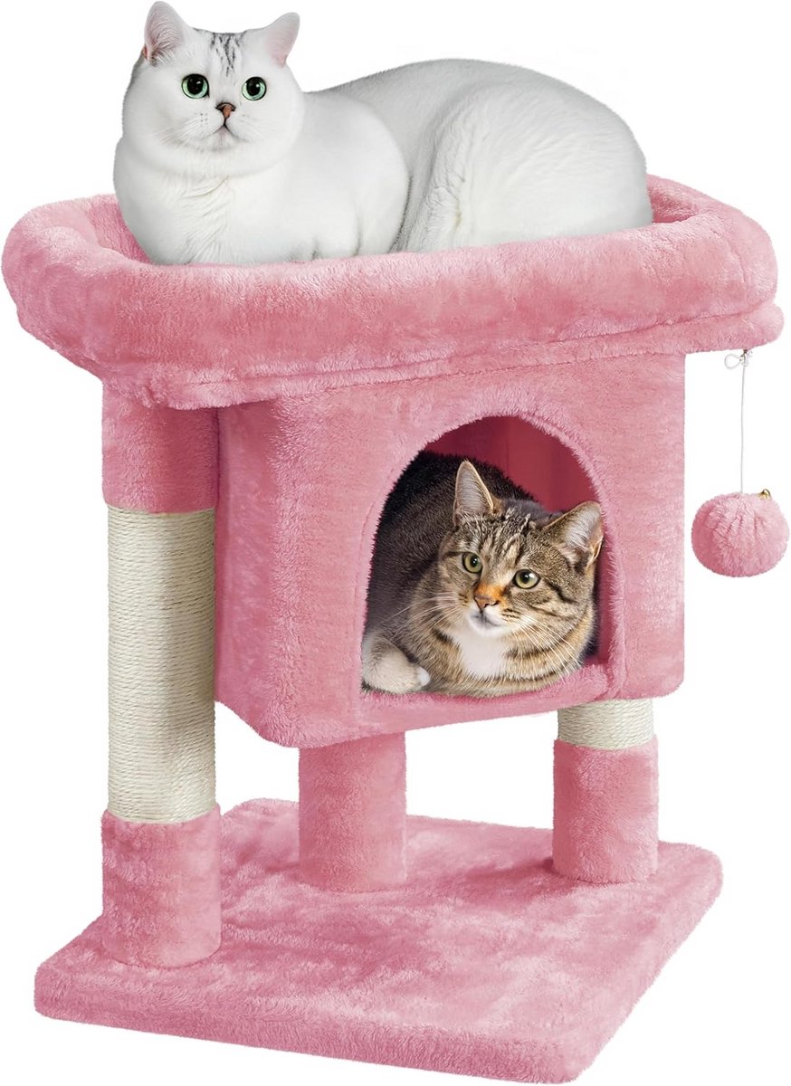 Kattenkrabpaal met Mand en Pluche voor Kleine Katten - 60 cm, Lichtroze
