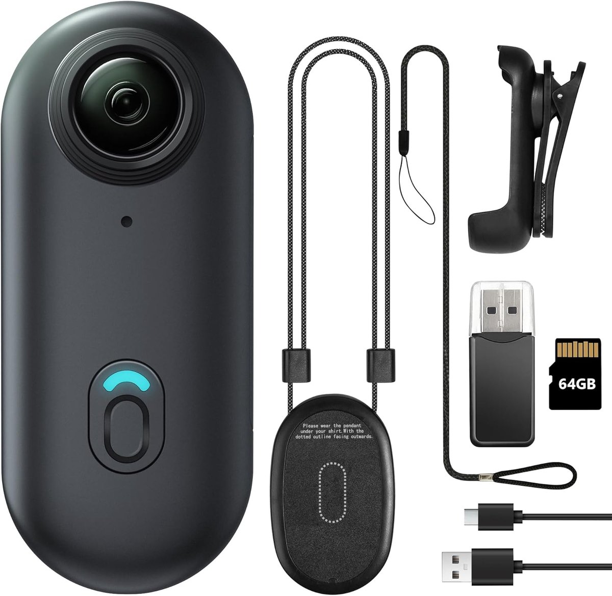 Mini Body Cam – Duimgroot – Handsfree – Overal Bevestigbaar – Draagbare Camera voor Huisdier, Werk & Reizen (Zwart, 64GB)