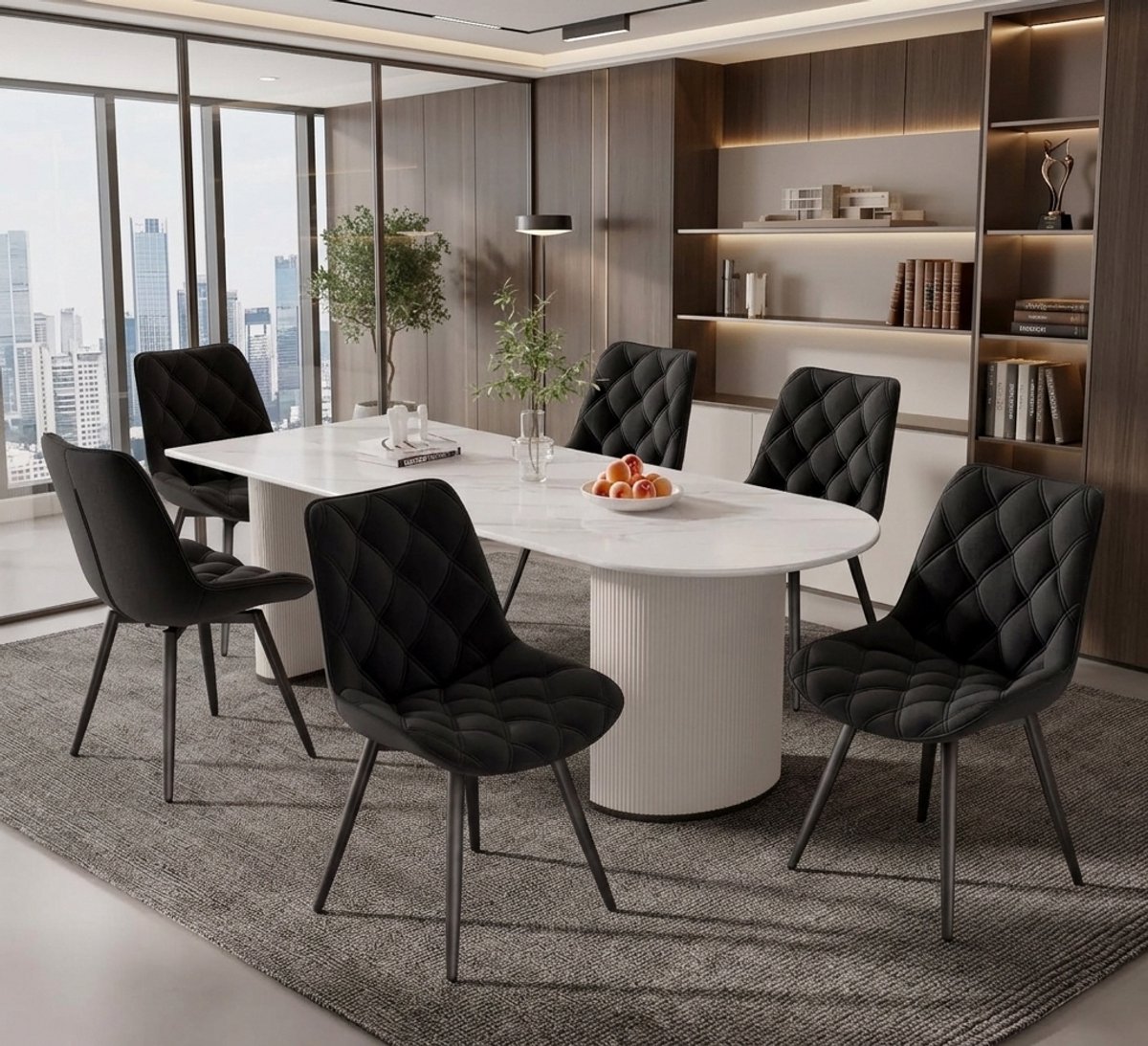 Velveté Luxe 360° Draaibare Eetkamerstoel met Armleuningen – Zwart (Set van 6) - Casa Serena