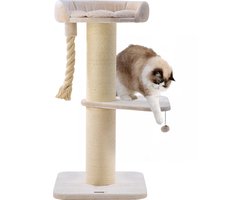 Jake and Jacky Griffoir pour Grands Chats avec Panier - Avec Corde de Jeu - Avec Marche d'Accès - Naturel/Crème - 57x 57x121 cm - Ø Griffoir 20 cm