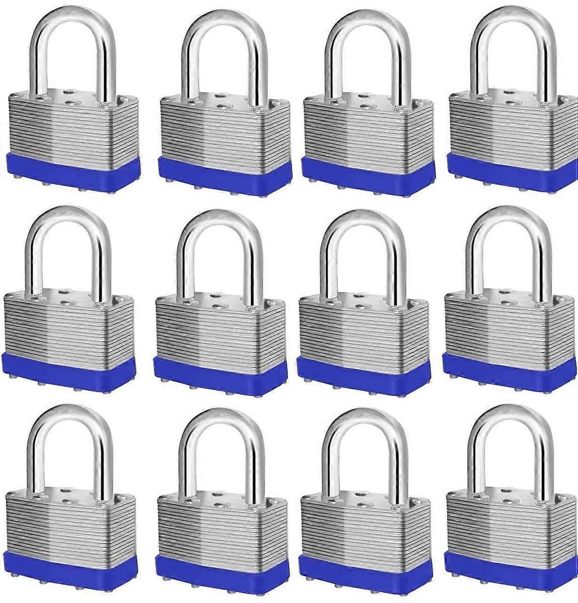 12 hangsloten met dezelfde sleutel, 40 mm haak, gehard stalen behuizing, 24 sleutels, geschikt voor beveiliging van schuren, hekken, lockers, sportscholen en andere plaatsen.