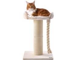 Jake and Jacky Griffoir pour Grands Chats avec Panier - Avec Corde de Jeu - Naturel/Crème - 57x57x90 cm - Ø Griffoir en Sisal 20 cm