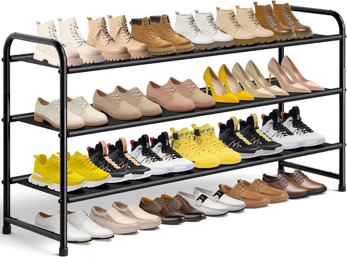 3-laags Schoenenrek voor Kast - Stapelbare Schoenorganizer voor 24 Paar Schoenen - Zwart