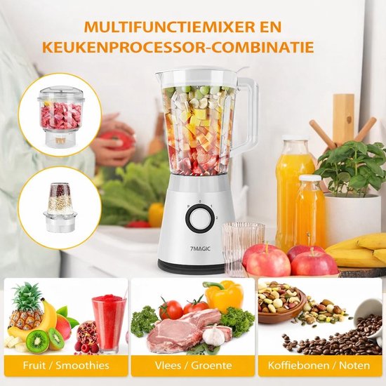 ShopWizz Blender - Multifunctioneel - 1500 ML - 3-in-1 - Smoothie - Vleesmolen - Hakmolen - Inclusief 3 Opzetstukken - Wit van 7MAGIC — afbeelding 5