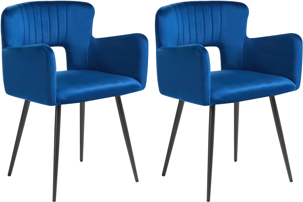 Beliani SANILAC - Eetkamerstoel set van 2 - Marineblauw - Fluweel