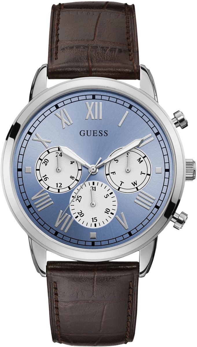 Guess Hendrix Quartz Analoog Horloge Zwart Behuizing: 100% Roestvrij Staal| Armband: Echt Leer 44 mm U1261G2M