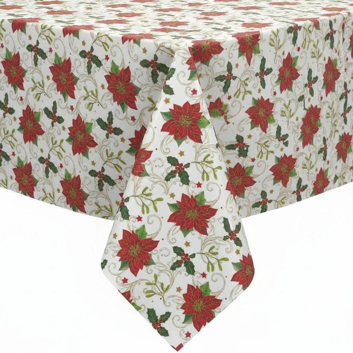 Protecttable - Kerst Tafelzeil Kerstbloem Rood 140x260cm - Tafelkleed Afwasbaar - Kunststof