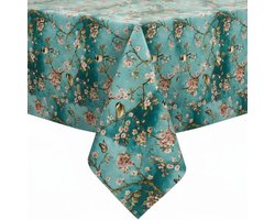 Protecttable - Tafelzeil Japanse Vogels Turquoise 140x240cm - Tafelkleed Afwasbaar - Kunststof