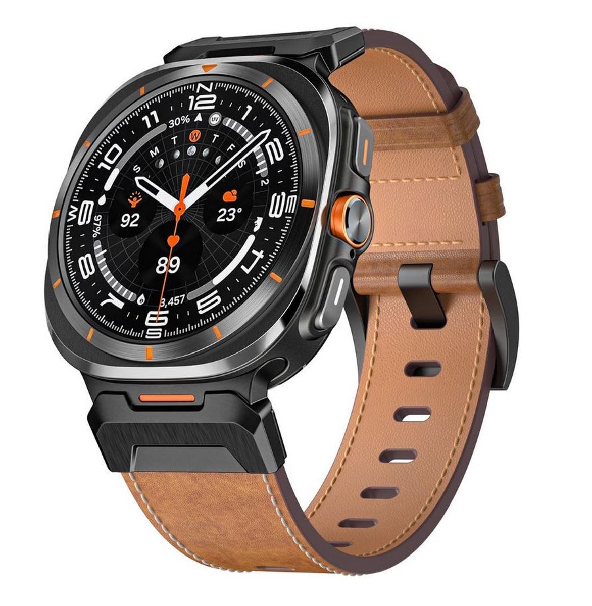 Heavy Duty Leren Vervangingsband voor Samsung Galaxy Watch 7 Ultra 47mm - Bruin met Zwarte Stalen Sluiting