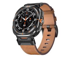 Heavy Duty Leren Vervangingsband voor Samsung Galaxy Watch 7 Ultra 47mm – Bruin met Zwarte Stalen Sluiting