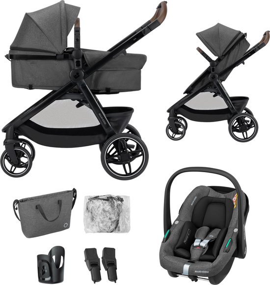 Maxi-Cosi Zelia S Trio2 - Kinderwagen 3-in-1 - Dark Grey - Vanaf 0 tot 4 jaar - Inclusief autostoeltje