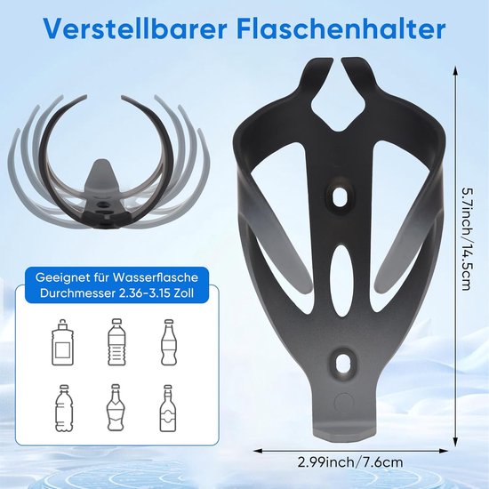 Lichte Fiets Waterfleshouder - Universele Fleshouder voor Fietsen, Geschikt voor Mountainbike, Racefiets en Kinderfietsen (Zwart + Grijs, 2-pack) — afbeelding 2