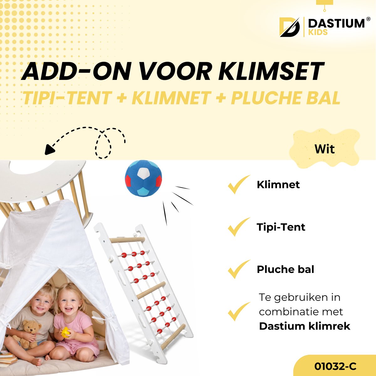 Dastium Kids Add-On Voor Klimrek - Klimnet - Pikler Tipi Tent - Pluche Bal - Geschikt voor Dastium Klimrek - Wit — afbeelding 2