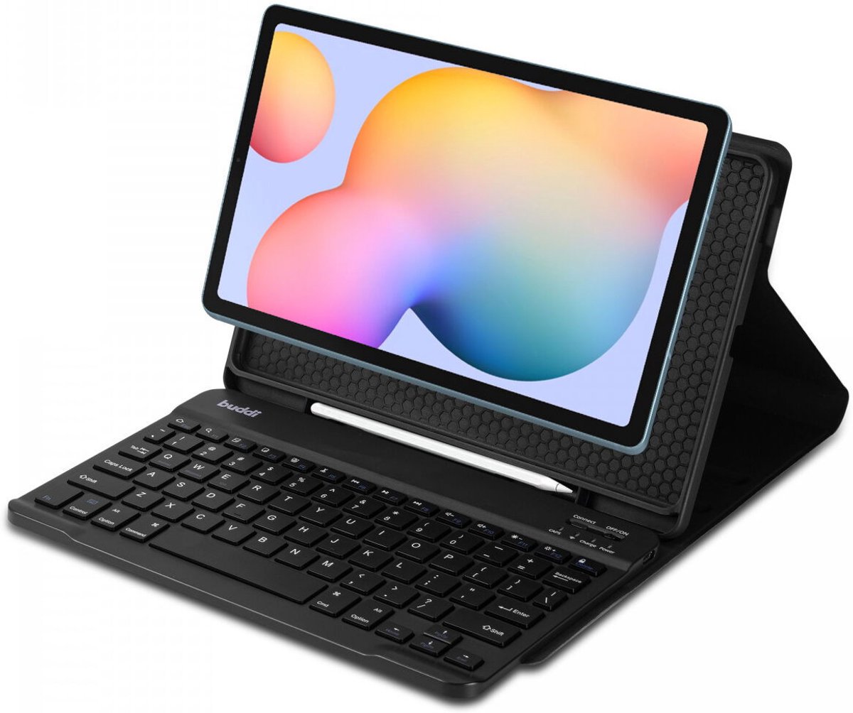 Buddi Zuna Hoes met QWERTY Toetsenbord Geschikt voor Samsung Galaxy Tab S6 Lite | Beschermhoes | Bluetooth 5.0 | met Penhouder | Magnetisch Uitneembaar Keyboard | Book Case met Standaard | Zwart
