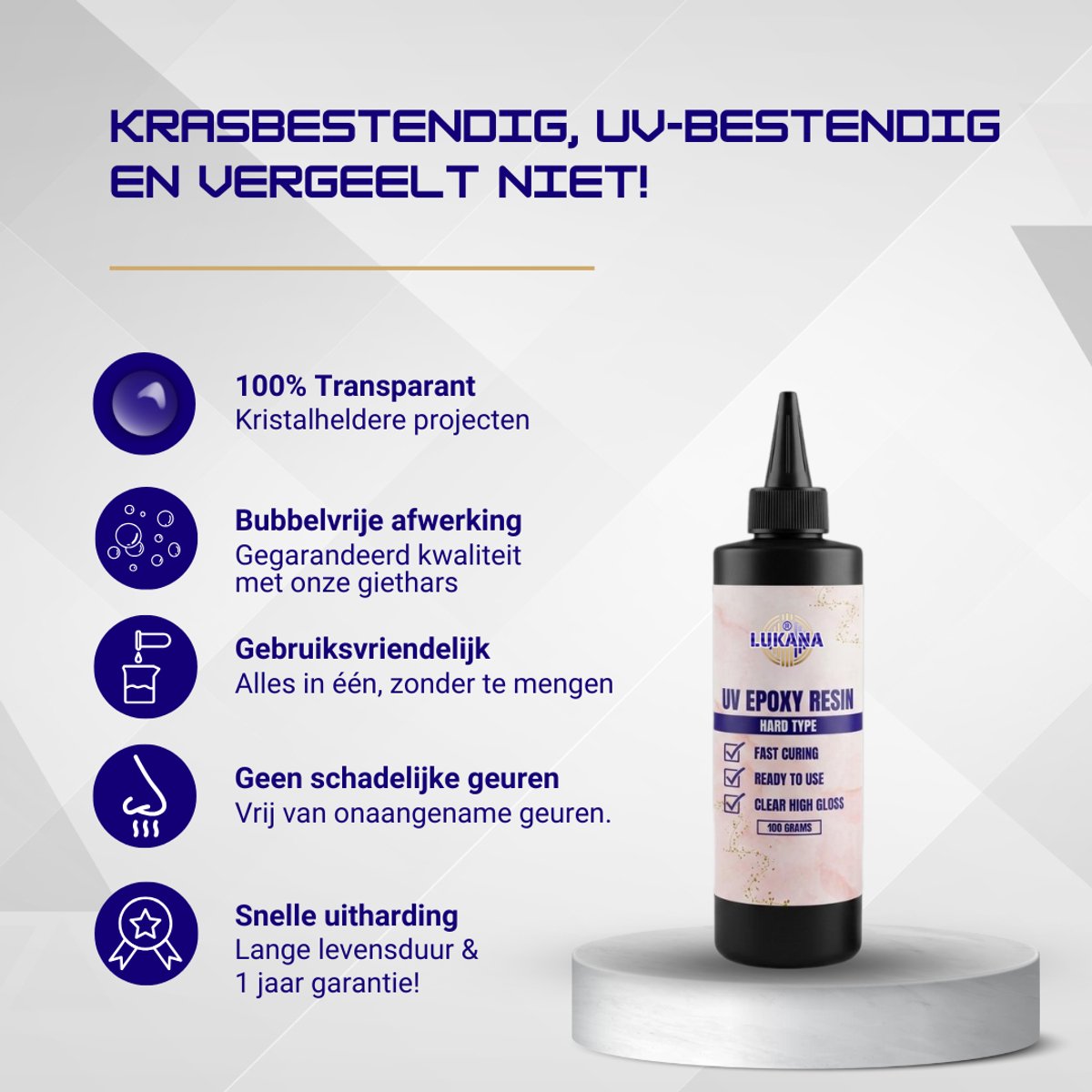 UV-hardhars, 4 x 100 g, snellere uitharding, nul geel, uv-hars voor het