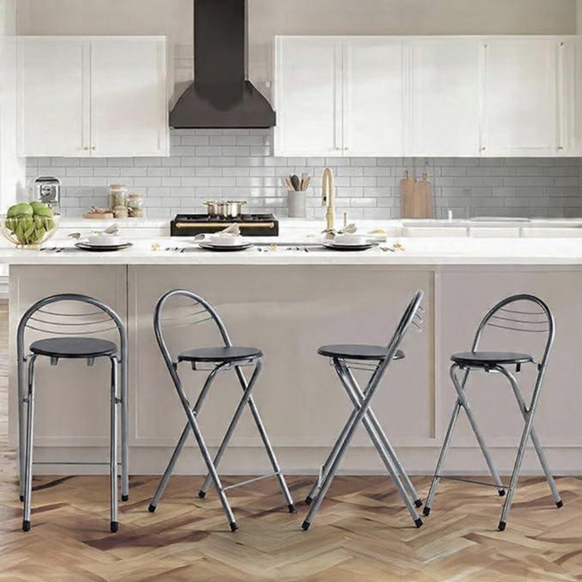 Luxe Vouwbare Barkrukken met Rugleuning – Set van 2 – Hoogwaardige Barstoelen voor Binnen & Buiten – Lichtgewicht, Compact & Duurzaam – Zwarte Zitting, 61 cm Zithoogte-Casa Serena – 61 cm – Casa Do...
