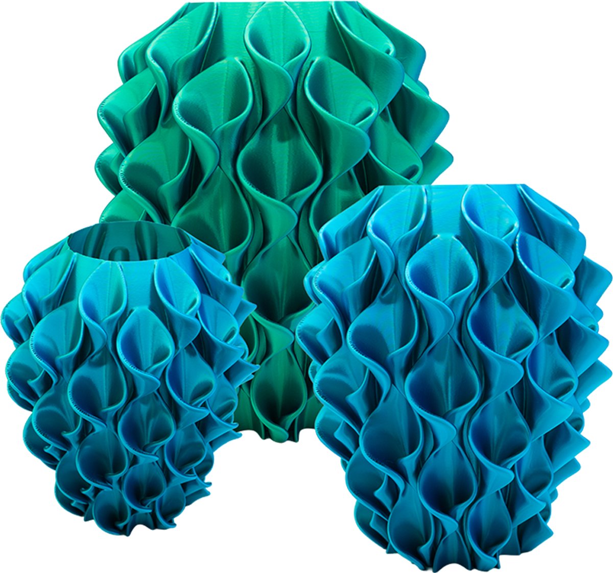 Lovora Bluma moderne vaas - Decoratieve vaas - Blauw / Groen - 3d geprinte vaas – geschikt voor droogbloemen - 34CM