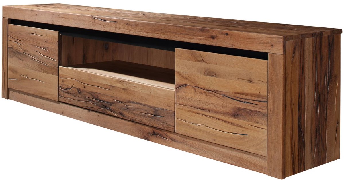 MASSIVMOEBEL24 .DE wilde eik / moseik TV-meubel blank massief hout 202x42x55 cm (BxTxH) geolied volledig massief gemonteerd MONTREUX #105