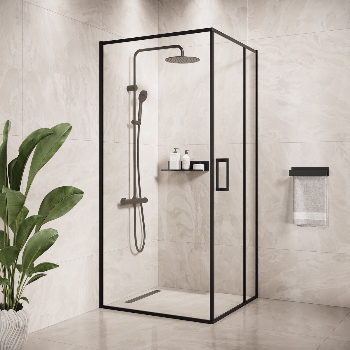 Badplaats Douchecabine Belize 90 x 90 x 190 cm – Zwart met Veiligheidsglas – Douchewand met Draaideur