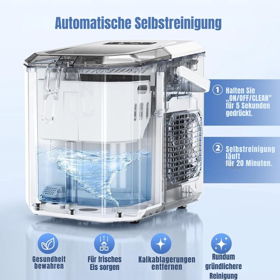 Nexvo® ljsblokjesmachine - Zelfreinigende Ijsblokjesmaker - Ijsblokmaker - Wit - 23cm x 29cm x 29cm van Merkloos — afbeelding 4