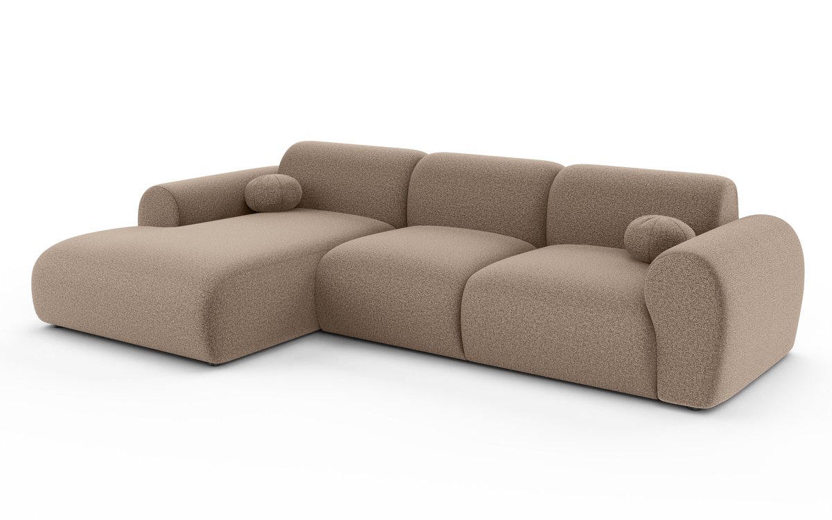 Hoekbank Neva 300cm bruin chenille bank links loungebank hoeksalon