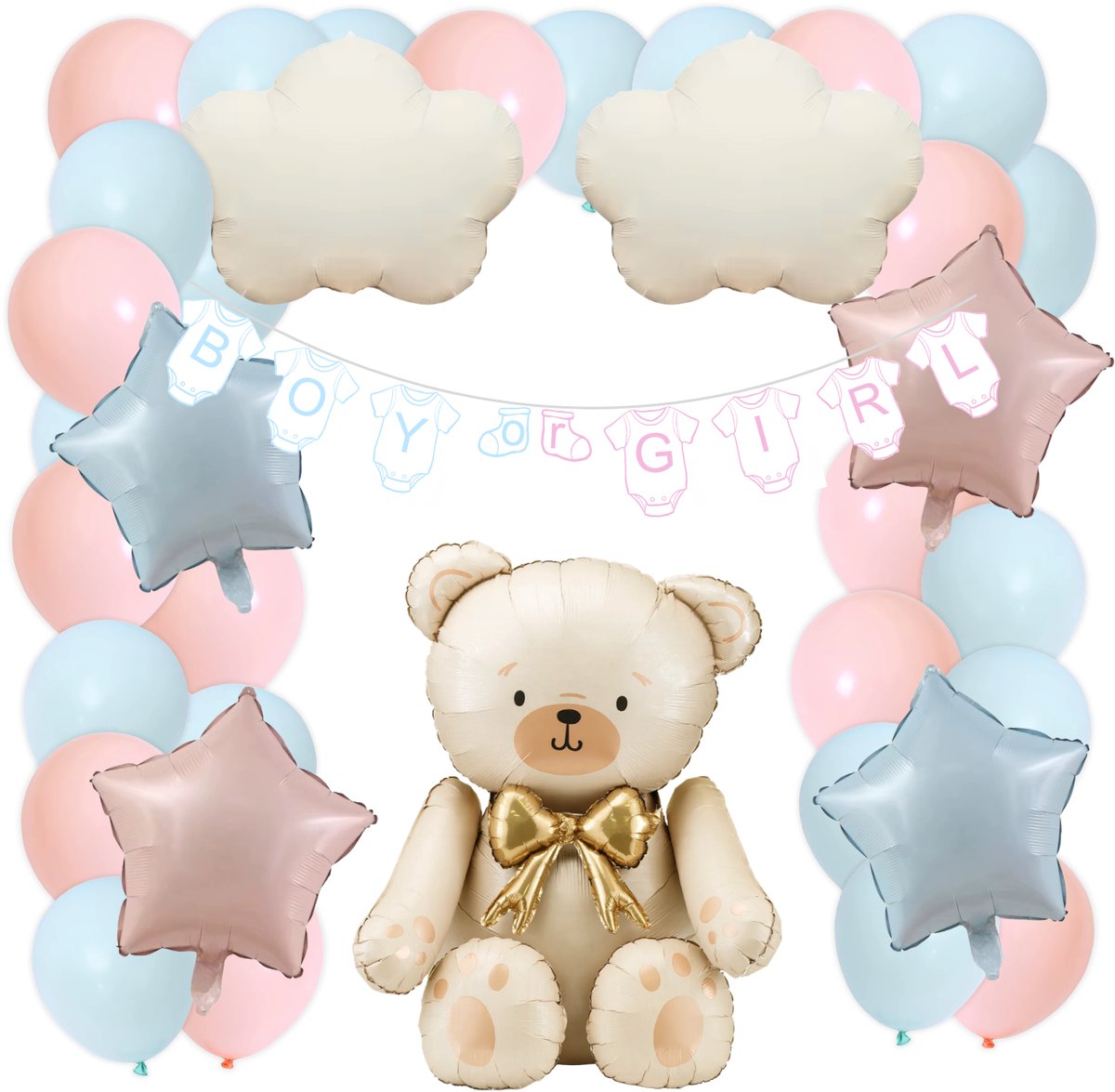 Babyshower Decoratie – Gender reveal versiering – Blauw & Roze - 28 stuks