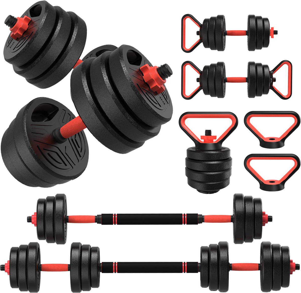 BIGZZIA Set van 2 verstelbare halters 20 kg - met 2 halters, gewichten en 4 sterrensluitingen - Set voor spieropbouw
