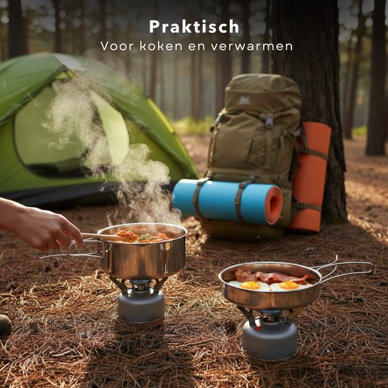 Cheqo® Camping Pannenset - Camping Pannen - Pannenset Camping - Kampeer Pannenset - Kampeer Pannen - Camping Kookset - Kookset Camping - Camping Kookgerei - Camping Kookgerei Set - Camping Pan Set - Camping Steelpan van Cheqo — afbeelding 4