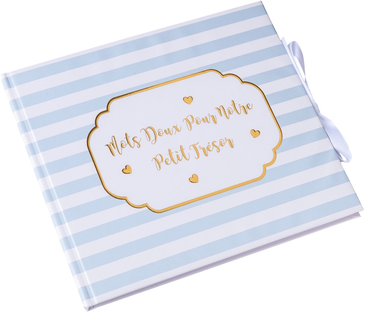 ARTYFETES - Gastenboek kleine schat blauw gestreept en verguld 22 x 19,5 cm baby shower