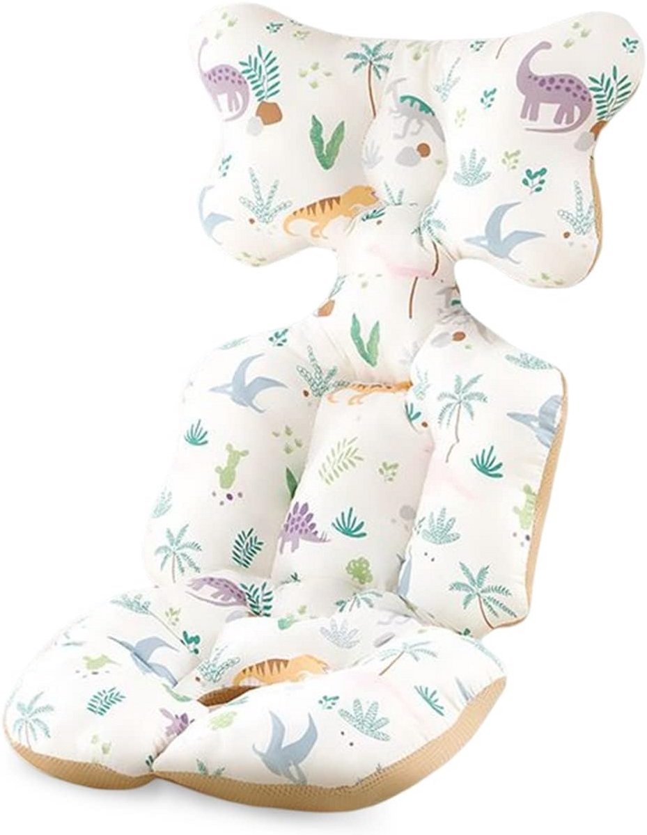 Omkeerbaar Katoenen Stoelvoering voor Kinderwagens - Universeel Zitkussen voor Baby's - Dikke Comfortabele Bekleding in Dinosauruspatroon