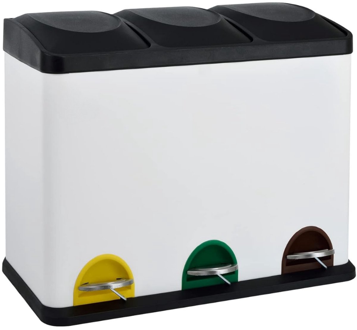 AMA® Prullenbak 3 Vakken - Afvalbak - Pedaalemmer - 45 Liter - 60x15x41cm - WIt