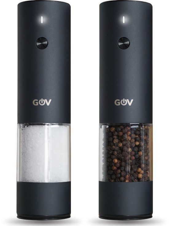 GOV® Elektrisch Peper- en Zoutstel - RVS Regular XL - Oplaadbaar - Black Edition - Zwart - Pepermolen - Cadeau - Roestvrij Staal