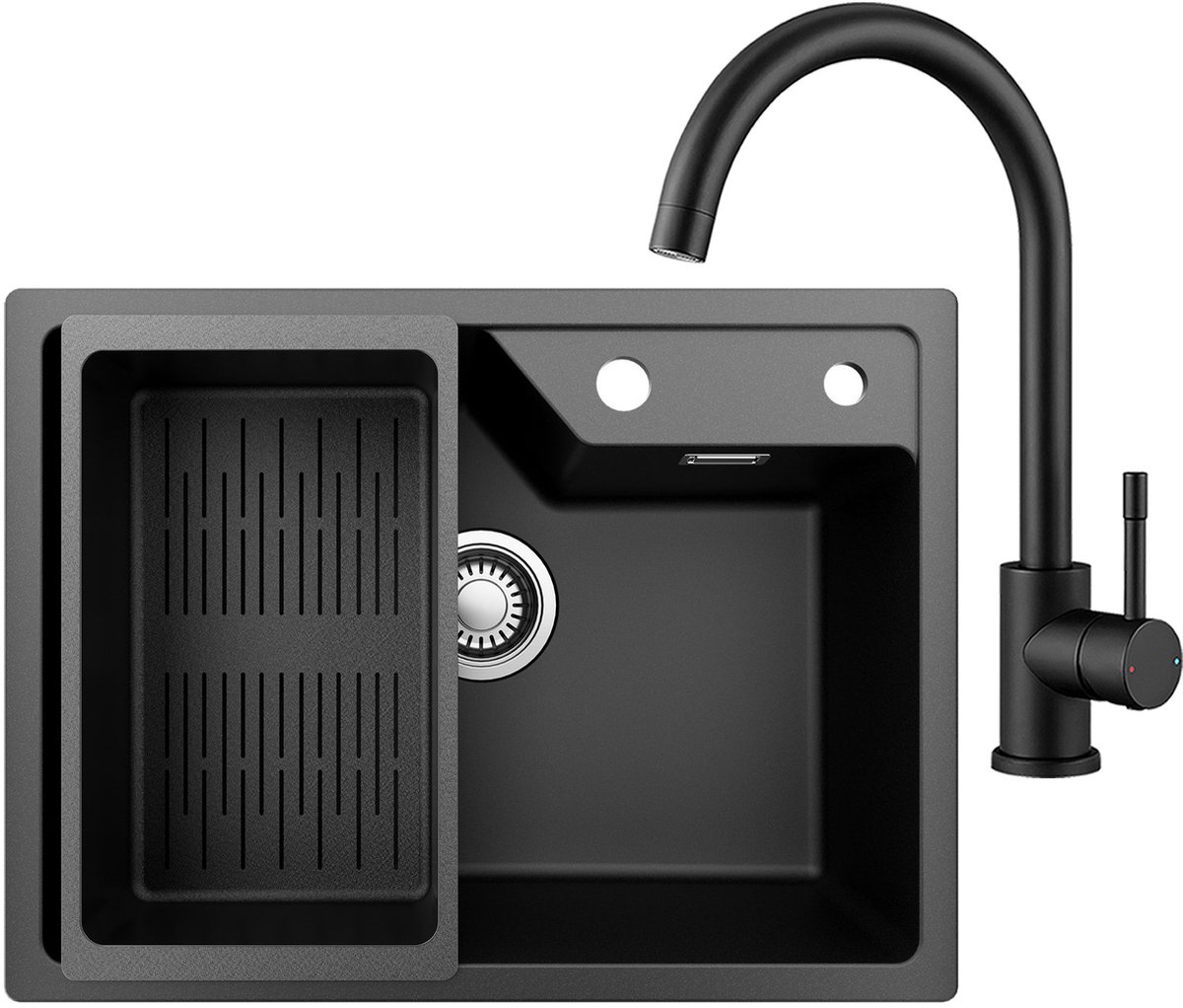 Sofetiy Max Granieten Spoelbakken (65*45cm)Zwart - Spoelbak Keuken Met Keukenkraan - Wasba