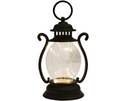 Tafellamp - H:16.2CM - Snoerloze tafellamp - Mini-hanglamp - Led-lantaarns - Lantaarn - Lantaarn Windlicht - Op batterijen - Decoratie voor binnen - Hangend of staand - Tafellampdecoratie - Voor tuin buiten en woondecoraties - Zwart