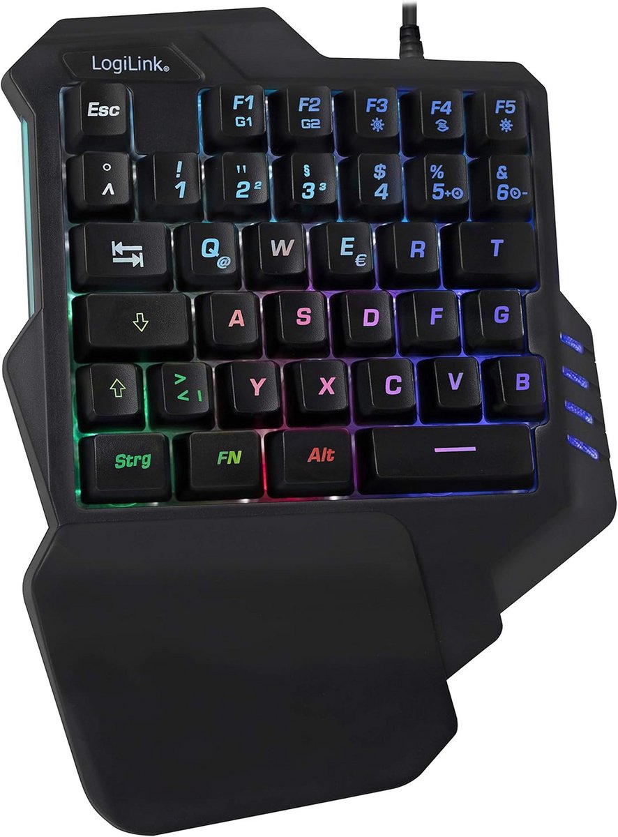 Ergonomisch verlicht gaming toetsenbord met één hand - programmeerbare toetsen en lichteffecten - compatibel met Windows, Linux en Mac