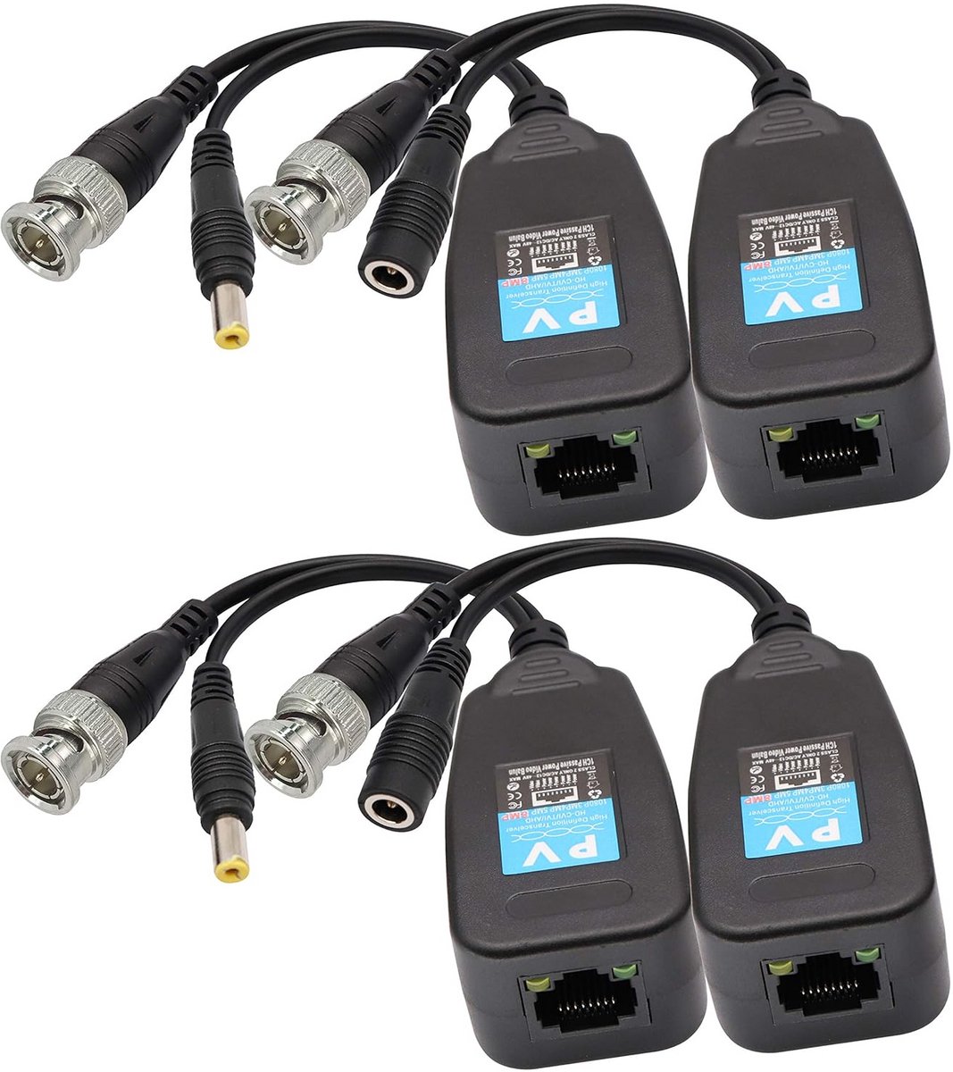 Video Balun RJ45 naar BNC Transceiver voor CCTV Beveiligingssystemen - 2-Pairs